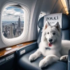Chien assis dans un avion