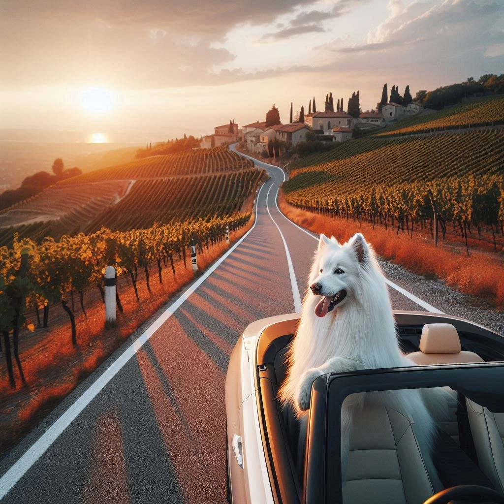 Berger blanc suisse avec un bonnet pompom d'Ecosse