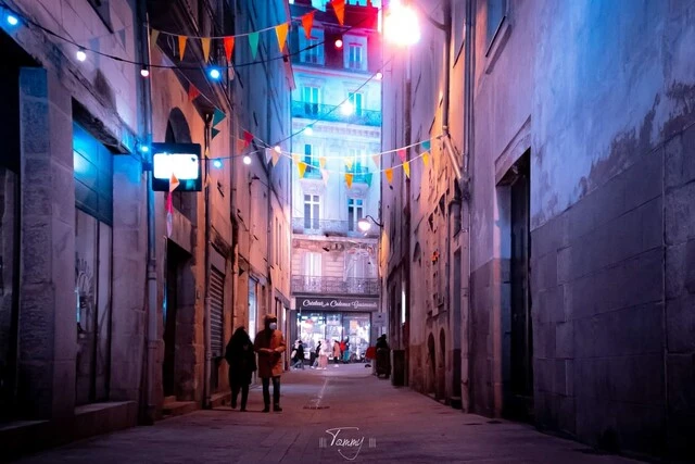 Ruelle de Nantes décorée pour le nouvel an